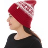 image:image100 Merino Wool  Midweight Everyday Knit Cuff Beanie  Warm Winter HatTrue Red Natrual Cream Snowflake