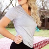 image:imageWomens Micro Weight VNeck  84 Merino Wool ShirtAsh Gray