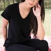 image:imageWomens Micro Weight VNeck  84 Merino Wool ShirtBlack