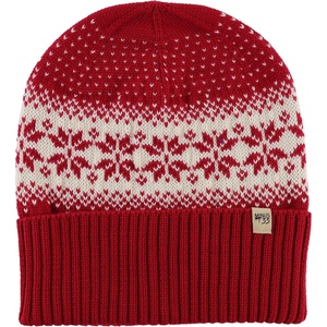 image:image100 Merino Wool  Midweight Everyday Knit Cuff Beanie  Warm Winter HatTrue Red Natrual Cream Snowflake
