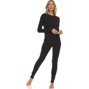 image:image100 Merino Wool  Womens Midweight Top and Bottom  Thermal Base Layer Set  Black  XXLarge