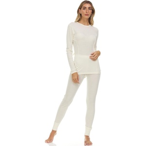 image:image100 Merino Wool  Womens Midweight Top and Bottom  Thermal Base Layer Set  Natural Cream  XXLarge