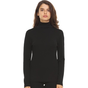 image:image100 Merino Wool Womens Long Sleeve Midweight Turtleneck  Warm Sweater  FoldOver TurtleneckBlack