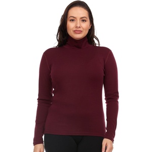 image:image100 Merino Wool Womens Long Sleeve Midweight Turtleneck  Warm Sweater  FoldOver TurtleneckBurgundy