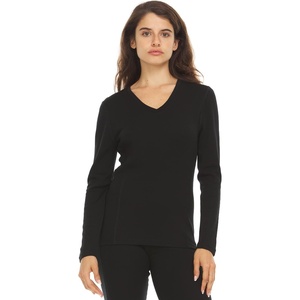 image:imageWomens Long Sleeve VNeck  100 Merino Wool Base Layer  Casual Shirt  Under Layer  MidlayerBlack