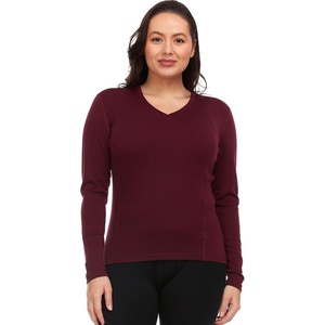 image:imageWomens Long Sleeve VNeck  100 Merino Wool Base Layer  Casual Shirt  Under Layer  MidlayerBurgundy