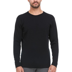 image:image100 Merino Wool  Mens Long Sleeve Crew Shirt  Thermal Base Layer235 Midweight Black