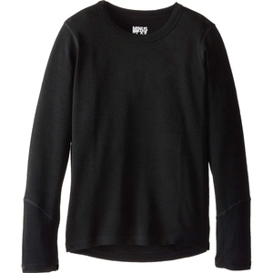 image:image100 Merino Wool Kids Base Layer Midweight Crew Top  Warm Long Sleeve ShirtBlack