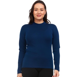 image:image100 Merino Wool Long Sleeve Midweight Mock Neck  Warm Sweater  Soft Base Layer TopNavy Blue