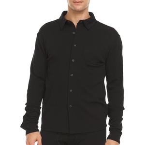 image:image100 Merino Wool Mens Long Sleeve Knit Button Up  Full Length Button Front Closure  Regular FitBlack