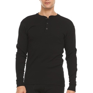image:imageLong Sleeve Mens Henley  100 Merino Wool  3 Button Front Closure  Casual ShirtBlack