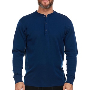 image:imageLong Sleeve Mens Henley  100 Merino Wool  3 Button Front Closure  Casual ShirtNavy Blue