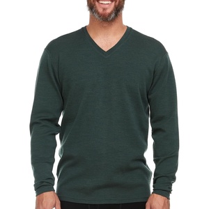 image:imageMens Long Sleeve VNeck  100 Merino Wool Base Layer  Casual Shirt  Under Layer  MidlayerForest Green