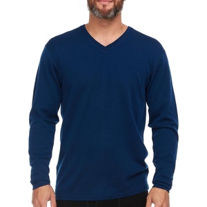 image:imageMens Long Sleeve VNeck  100 Merino Wool Base Layer  Casual Shirt  Under Layer  MidlayerNavy Blue