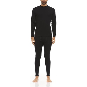 image:image100 Merino Wool  Mens Midweight Top and Bottom  Thermal Base Layer Set  Black  Large