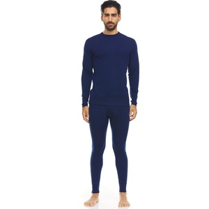 image:image100 Merino Wool  Mens Midweight Top and Bottom  Thermal Base Layer Set  Navy Blue  XLarge
